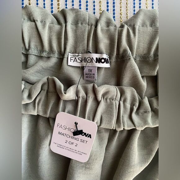 Fashion Nova Casual Brunch Short Shirt Set Light Green Size 1X 2 Pieces NWT - Picture 8 of 15